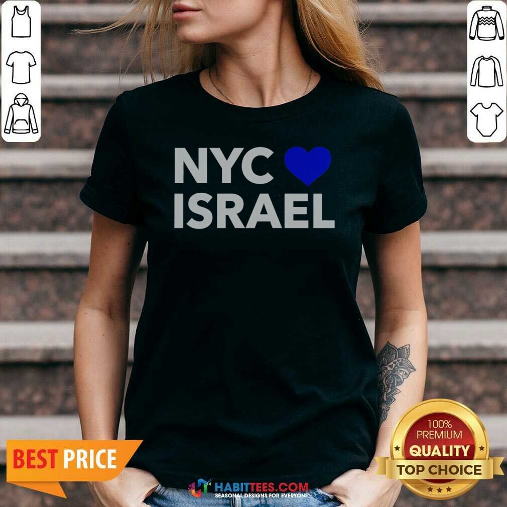 Nice Zohran Mamdani Rama Duwaji NYC Love Israel shirt optimized on V-Neck Shirt Nice Zohran Mamdani Rama Duwaji NYC Love Israel shirt optimized shown as a v-neck shirt preview