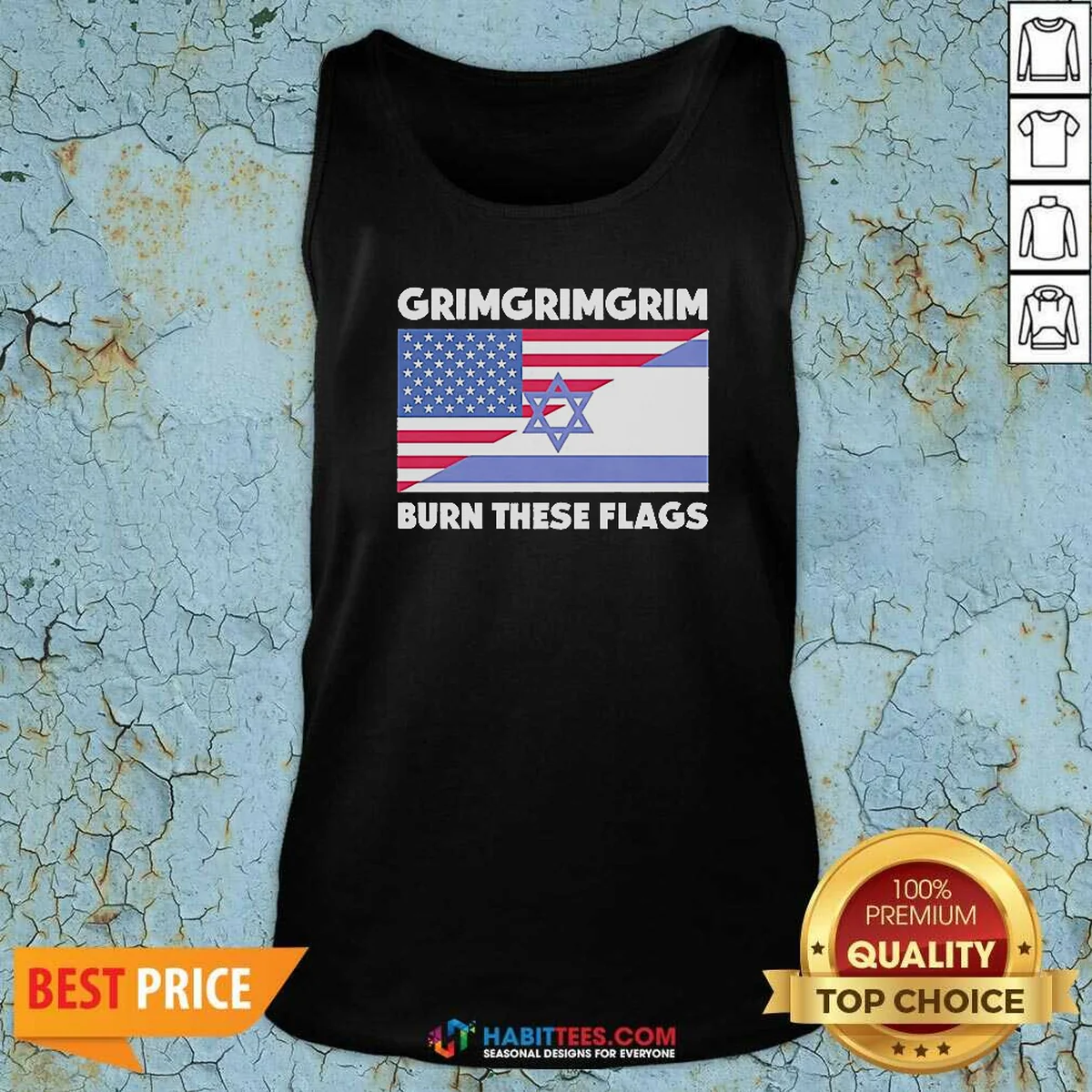 Awesome United States Israel Flag Grimgrimgrim Burn These Flags Tank Top tank top optimized in black with bold flag graphic
