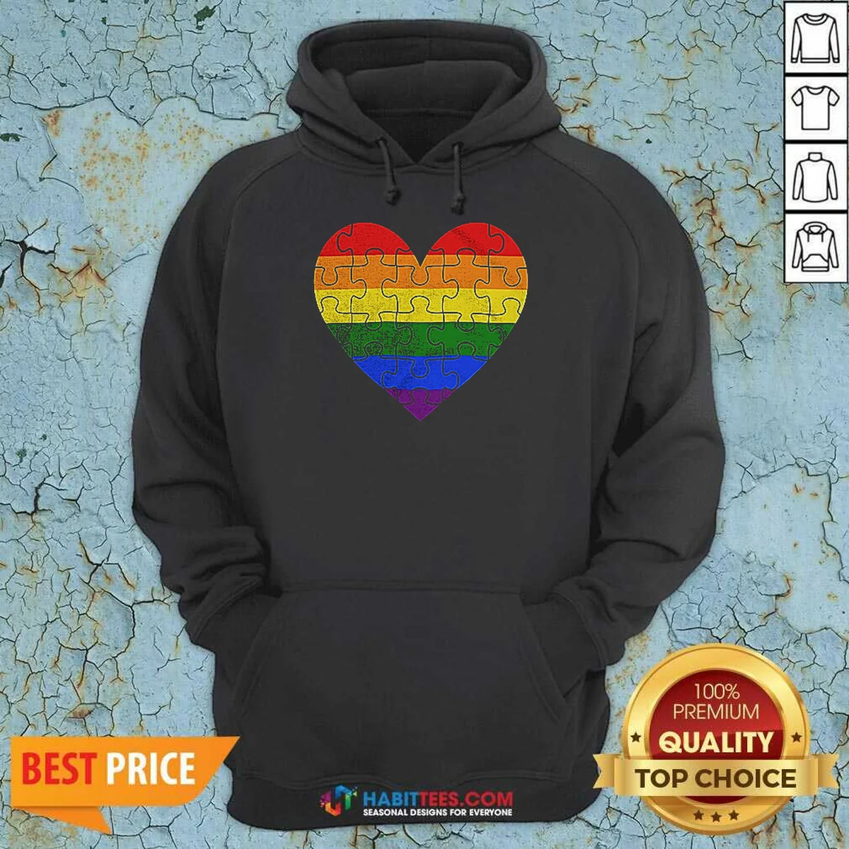 Funny Homosexual Love Rainbow Heart Puzzle Hoodie