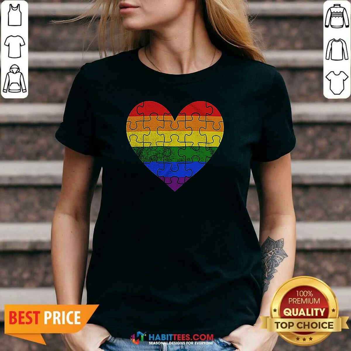 Funny Homosexual Love Rainbow Heart Puzzle V-Neck Shirt Funny Homosexual Love Rainbow Heart Puzzle V-Neck Shirt