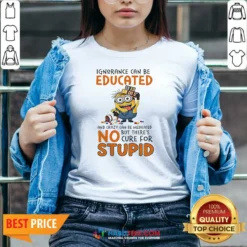 Good Minion Despicable Me Ignorance Can Be Educated And Crazy Can Be Medicated V-Neck Shirt