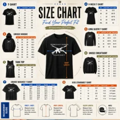 Size chart for Good Top Technology Changes Rights Don'T Crossed AR 15 And Musket with measurements in inches and cm