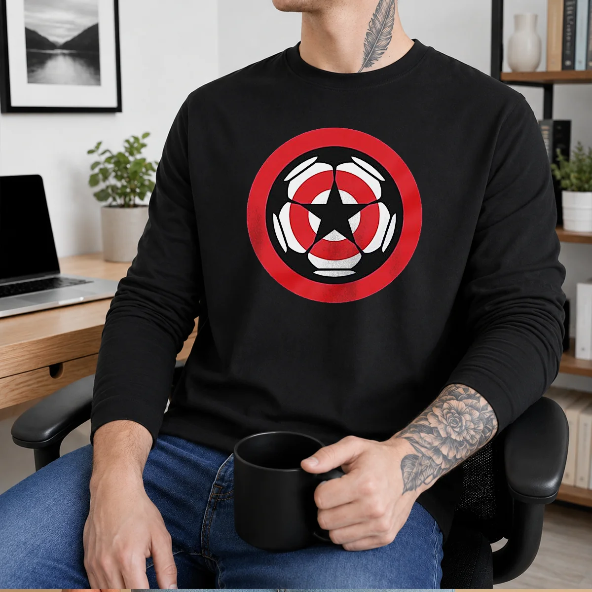 Hot Captain America Marvel Cinematic Universe UEFA Champions Long Sleeve Shirt
