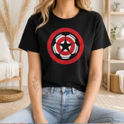 Hot Captain America Marvel Cinematic Universe UEFA Champions t shirt in classic fit with vibrant graphic print