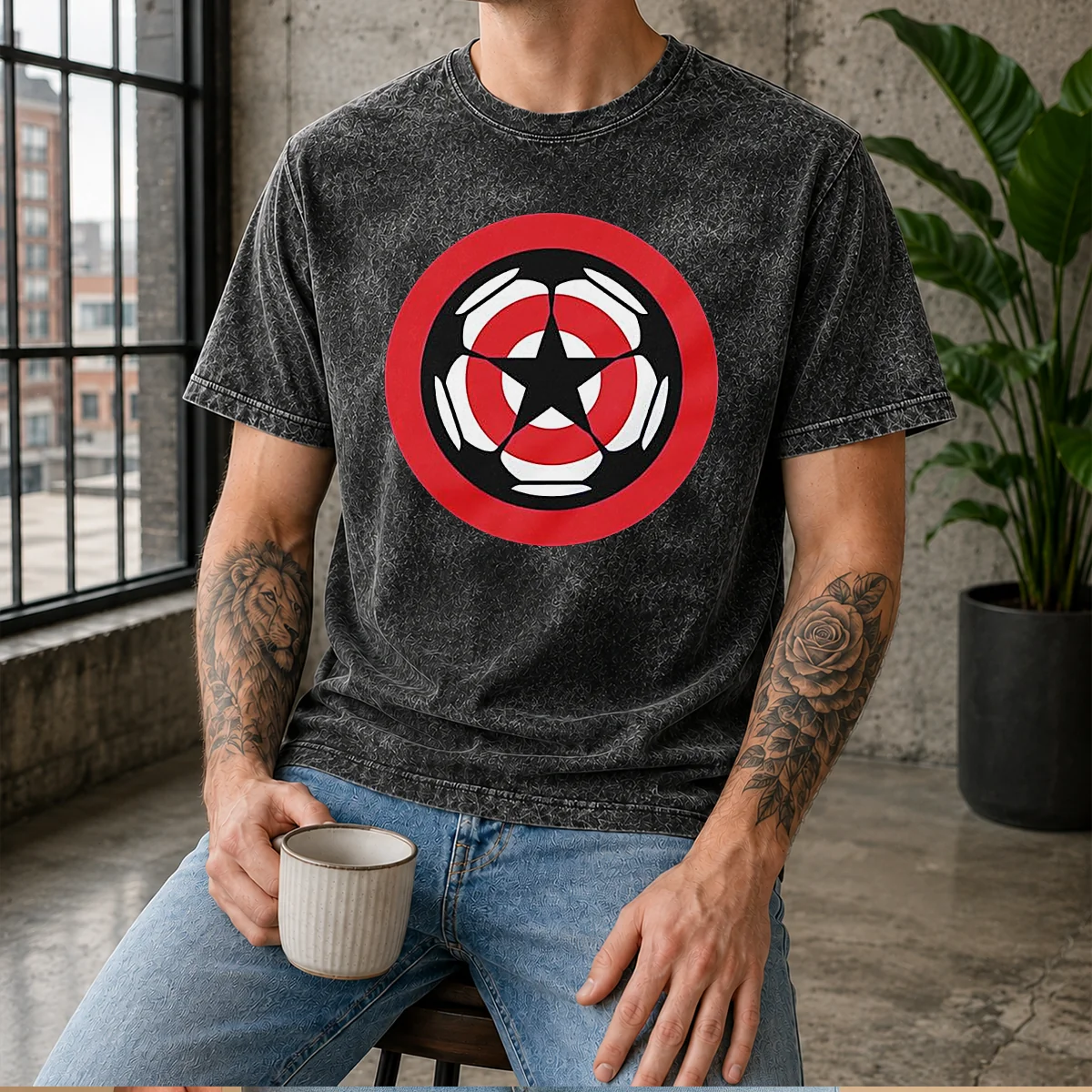 Hot Captain America Marvel Cinematic Universe UEFA Champions Washed T-Shirt