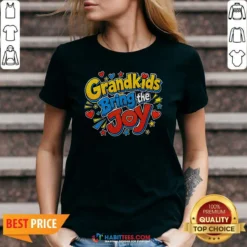 Hot Grandparents Day Grandkids Bring The Joy Pop Art V-Neck Shirt