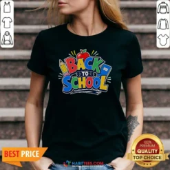 Official Back To School Excitement Graphic V Neck Shirt v neck optimized showing front design on a soft V neck garment