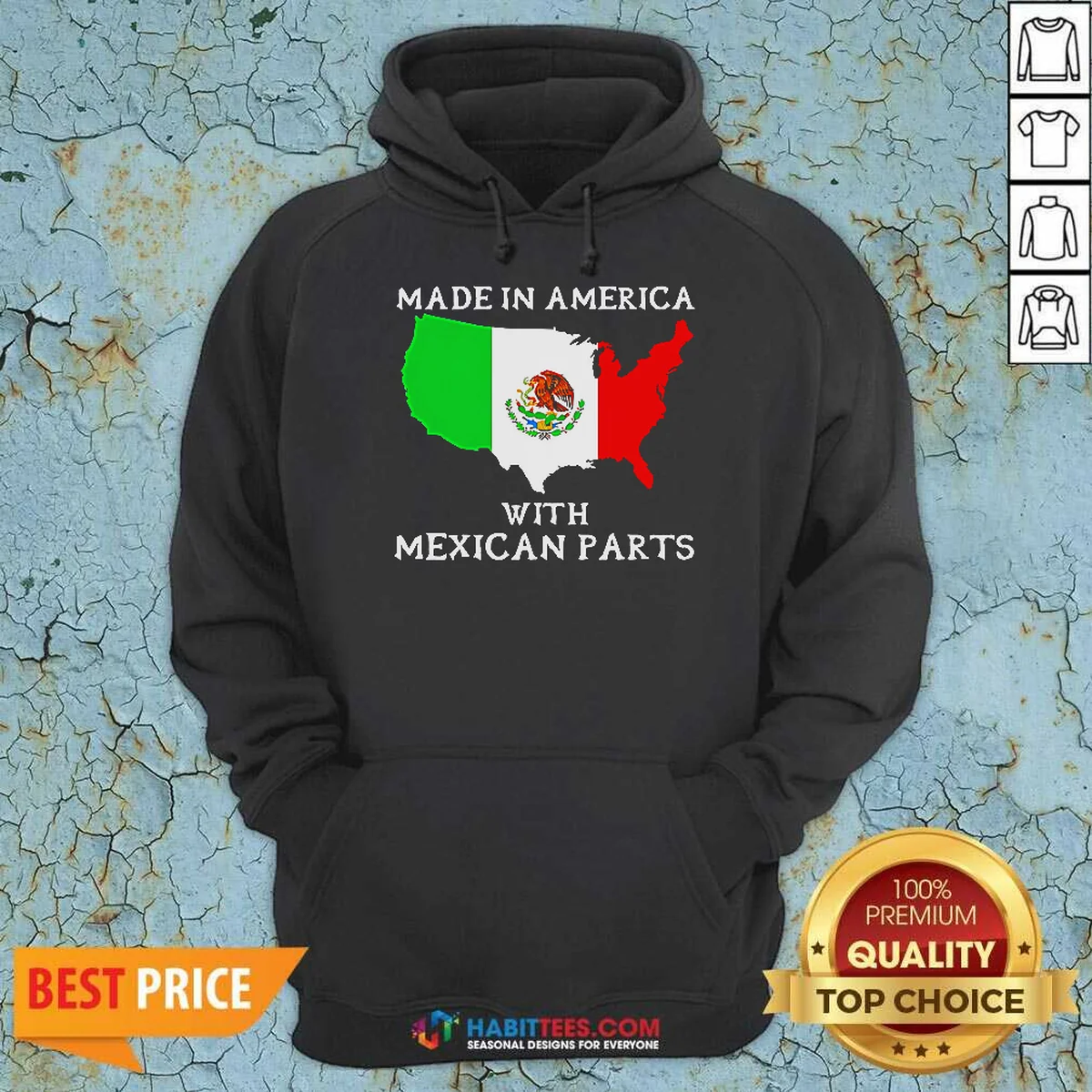 Original Made In America With Mexican Parts Map Of United States And Mexico Flag Hoodie