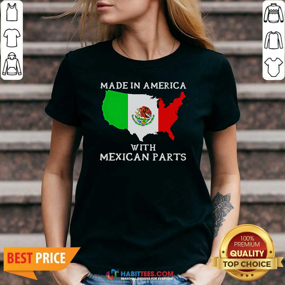 Original Made In America With Mexican V-Neck Shirt Original Made In America With Mexican V-Neck Shirt