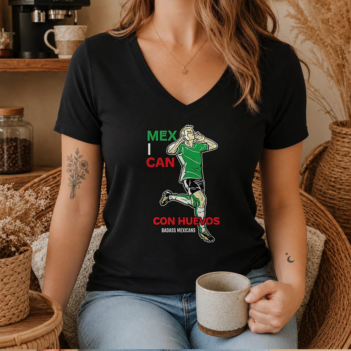Pretty Mexican Con Huevos Badass Mexicans V-Neck Shirt Pretty Mexican Con Huevos Badass Mexicans V-Neck Shirt