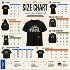 Size chart for Top Official Snoopy In Dog Years I'M Dead Cartoon Dogs with measurements in inches and cm