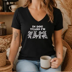 Top Official Snoopy In Dog Years I'M Dead Cartoon Dogs V Neck Shirt in black with colorful cartoon dog print
